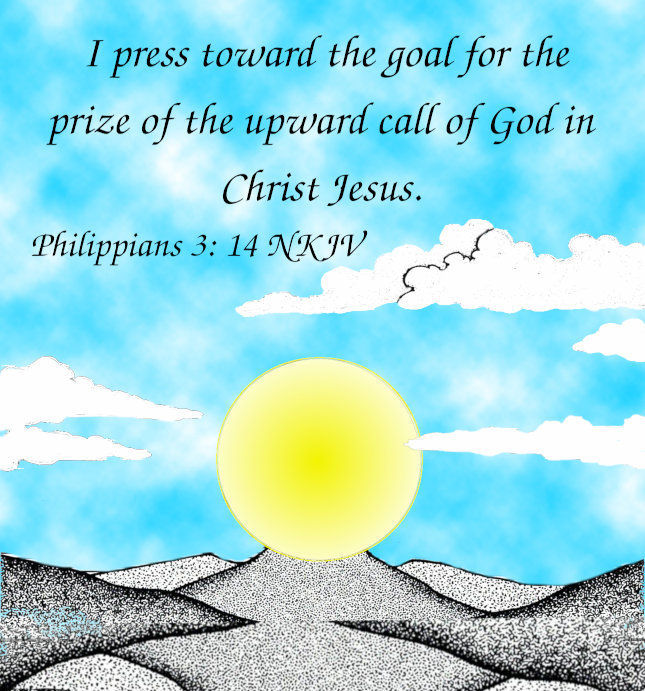 text Phil 3:14 image sun over moutians