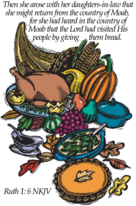 Program Cover food feast. Scripture form Ruth 1: 6 NKJV